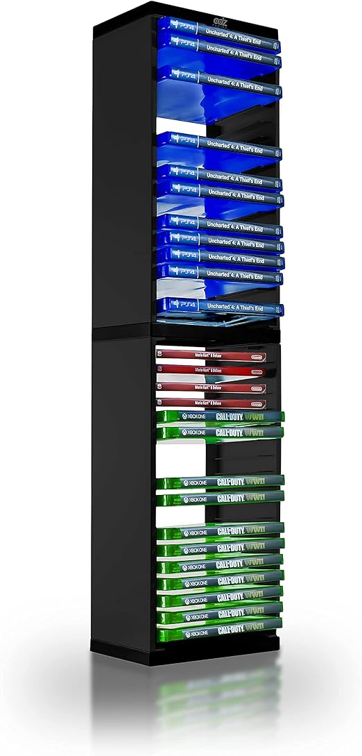 ADZ Universal Game Storage Tower – Stores 36 Disks – Rack for PS4, PS5, Xbox One, Xbox Series X/S, Nintendo Switch Games and Blu-Ray Disks Black
