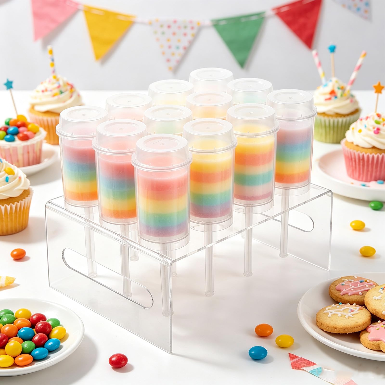 OSALADI 1 zestaw pojemników na ciasto Push Cake Up Pop z podstawką na 12
