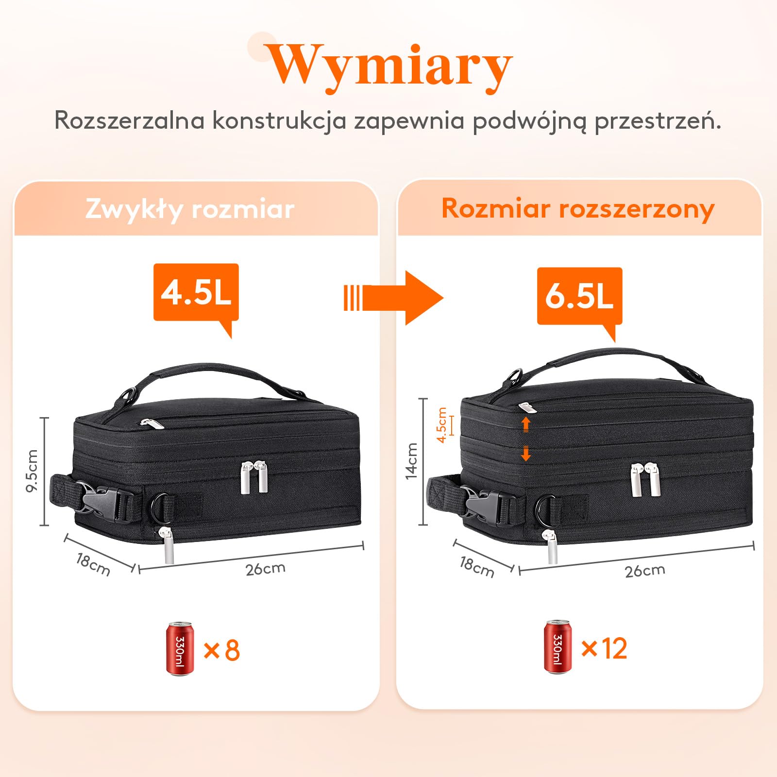 Lifewit Rozszerzalna torba na lunch, przenośna torba chłodząca, mała, z szelkami i 2 opakowaniami lodowymi, izolowana torba na lunch dla kobiet i mężczyzn, torba chłodząca do pracy, szkoły, 8,2 l