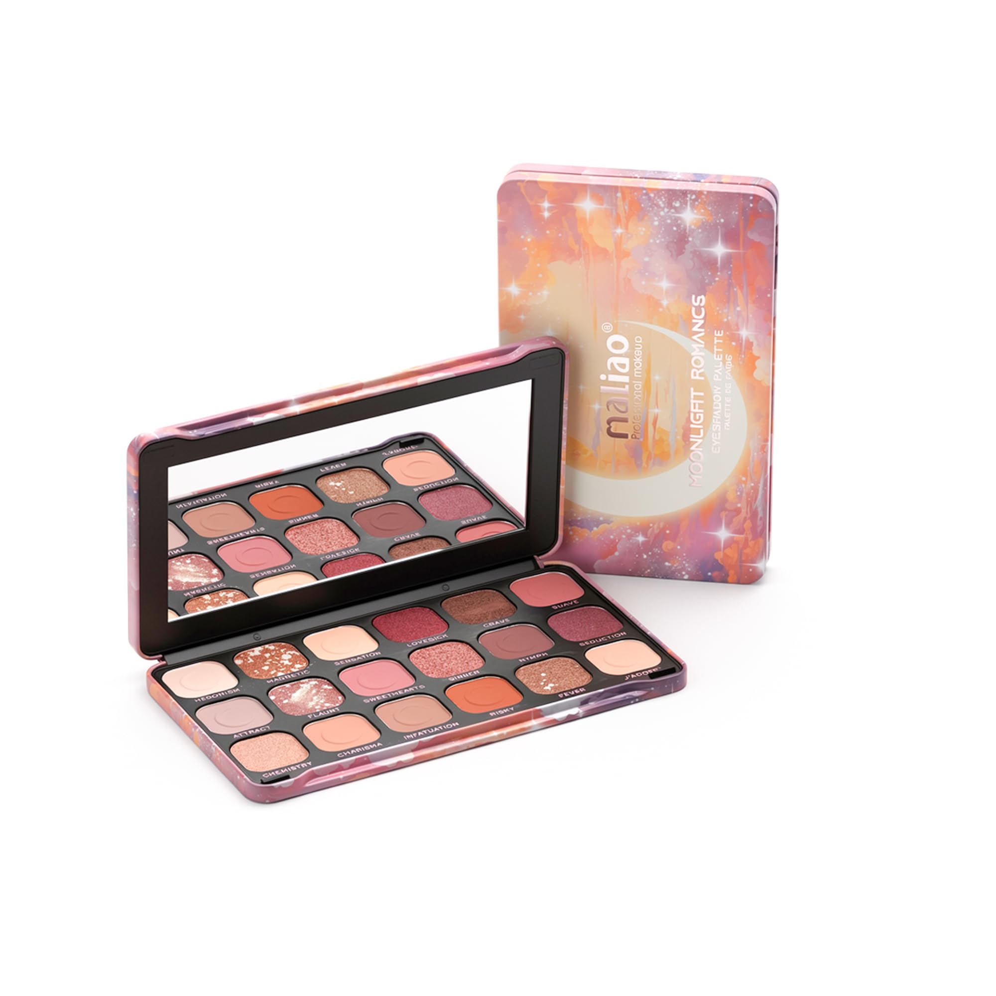 maliao 18-color eyeshadow palette – blendable matte & shimmer shades for stunning eye makeup looks – highly pigmented, long-lasting eye shadow palette for all skin tones (moonlight romance, medium)