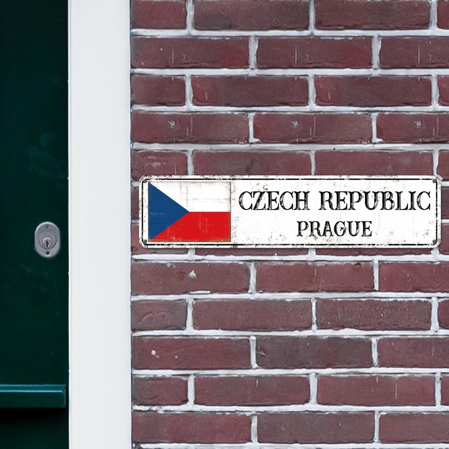 Personalized Czech Republic Street Sign Czech Republic Flag Signs Capital Country City Souvenir Aluminum Metal Sign Vintage Indoor & Outdoor Decor for Home Man Cave Door Porch Garden Party 24x6in