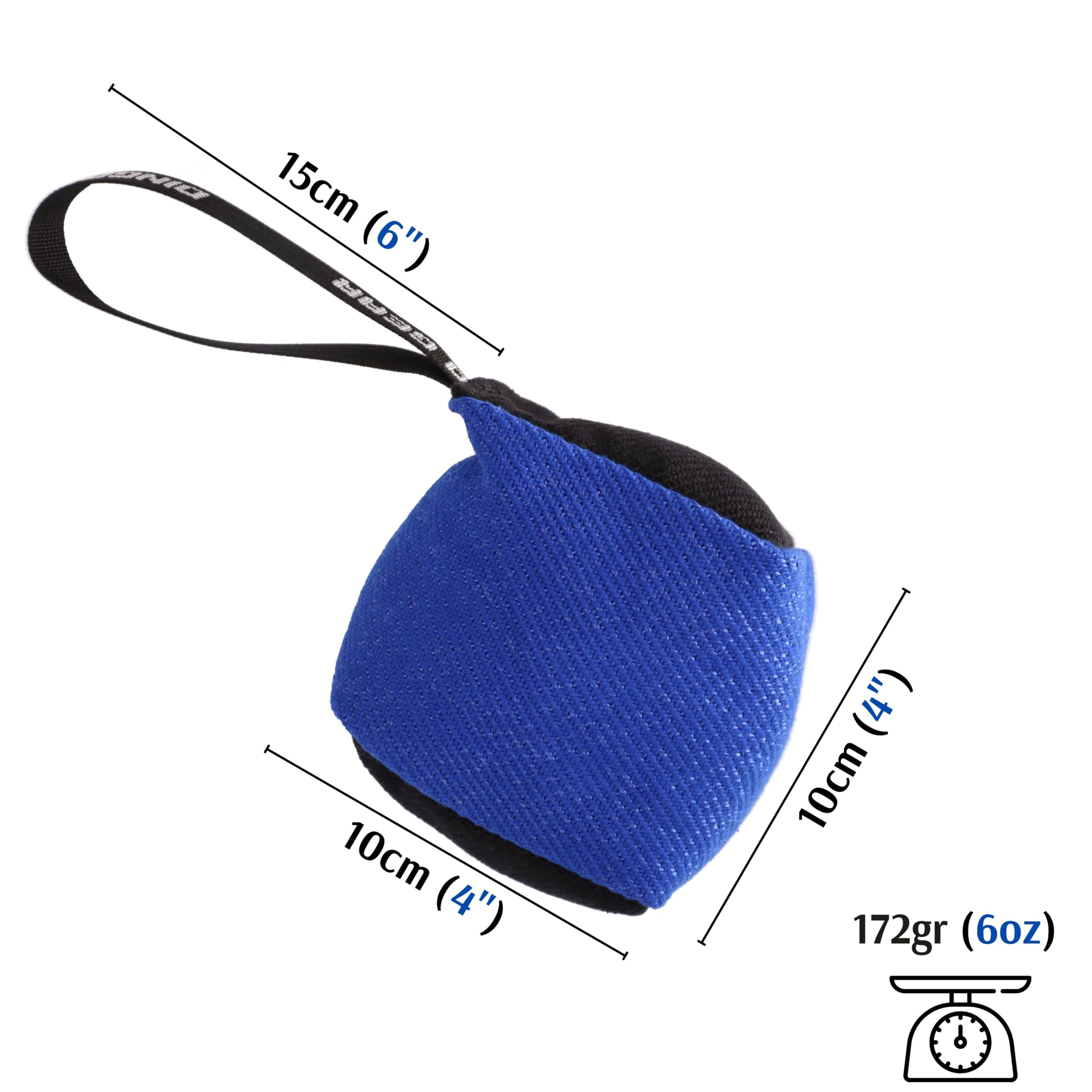 Dingo Gear Beißwurst Hundespielzeug Nylcot 10x10 cm Schwarz/Blau | Mit Griff, Würfelform, Ideal für Training und Spiel, S02776