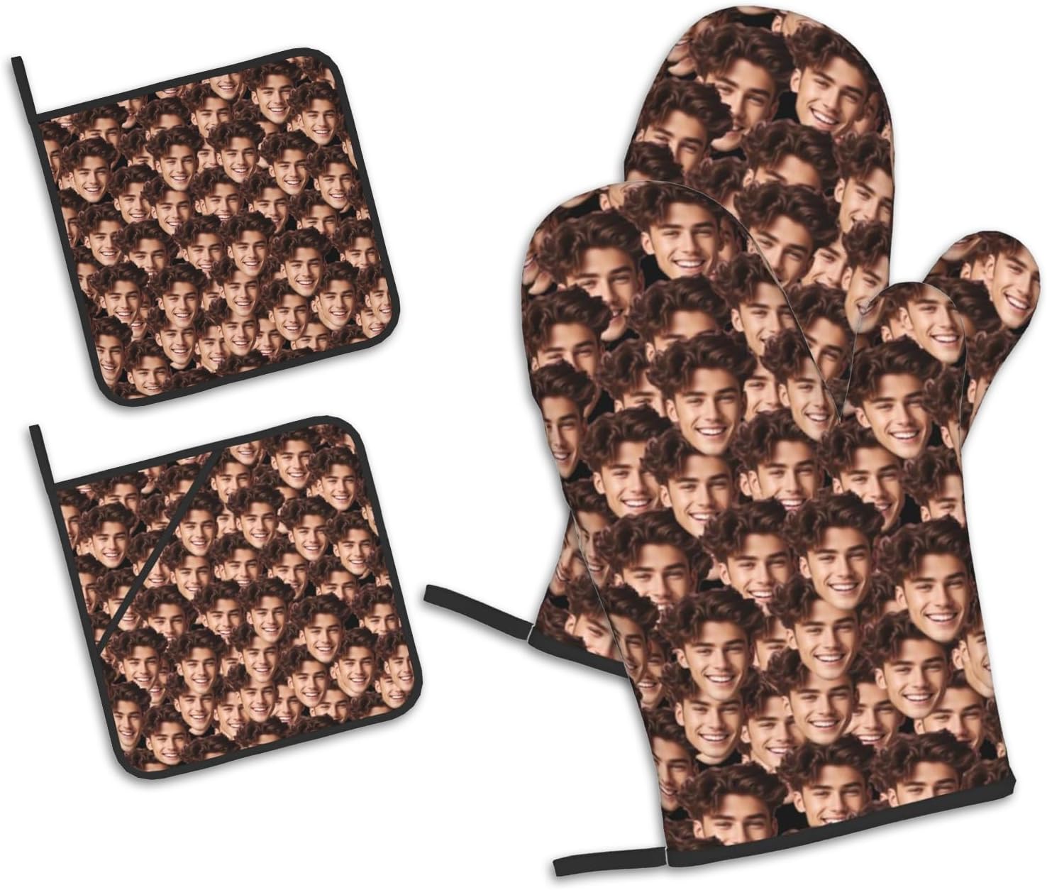 Custom Oven Mitts for Christmas, Personalized Oven Mitts and Pot Holders Set with Photo, Funny Baking Gifts for Women Kitchen Cooking, BBQ, Grillin