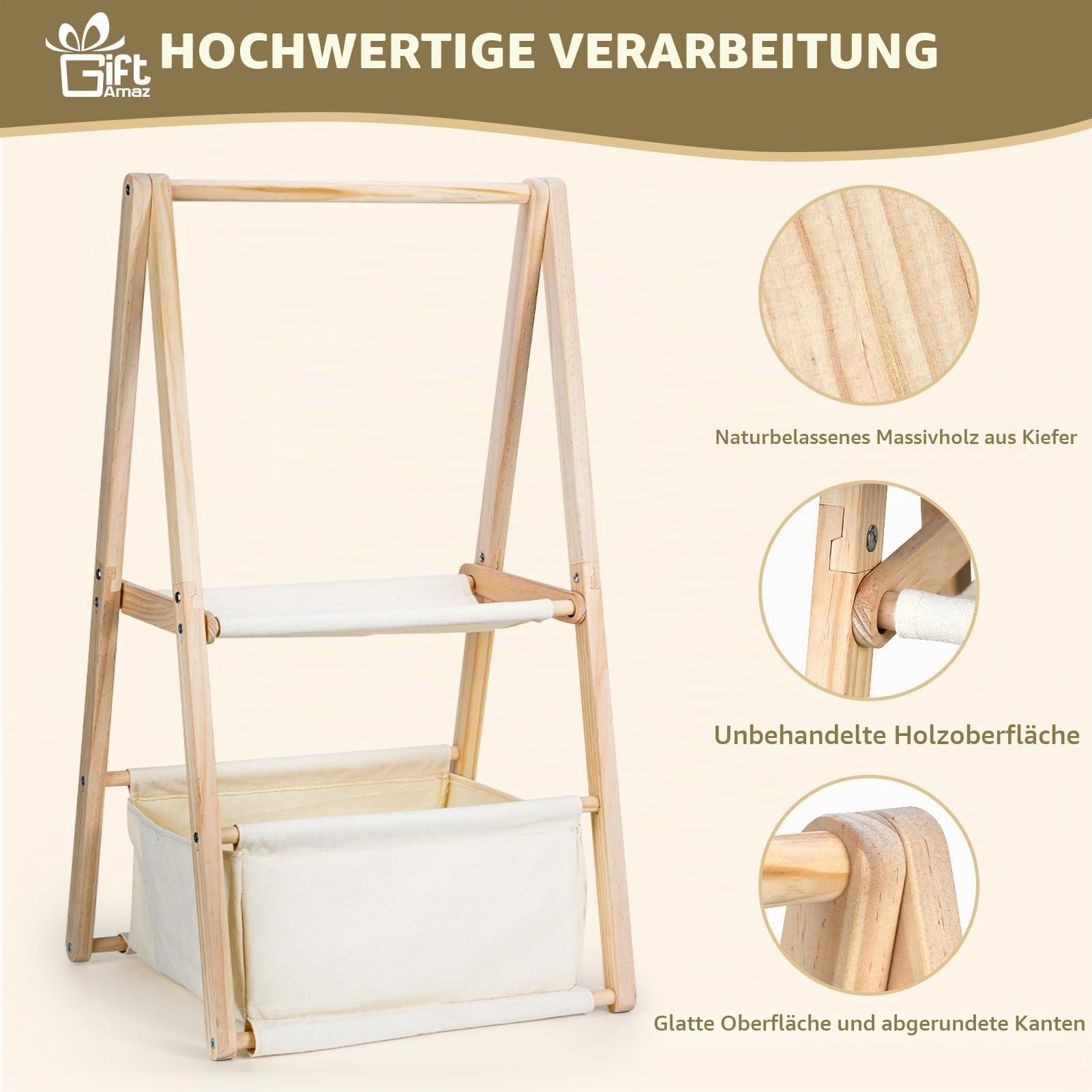 GiftAmaz Holz Babykorb für Babyparty, Zweistöckiger geschenkkorb baby, Baby Aufbewahrungskiste aus Holz mit Kleiderbügeln, Baby Shower Deko Baby Geschenk zur Geburt für werdende Eltern