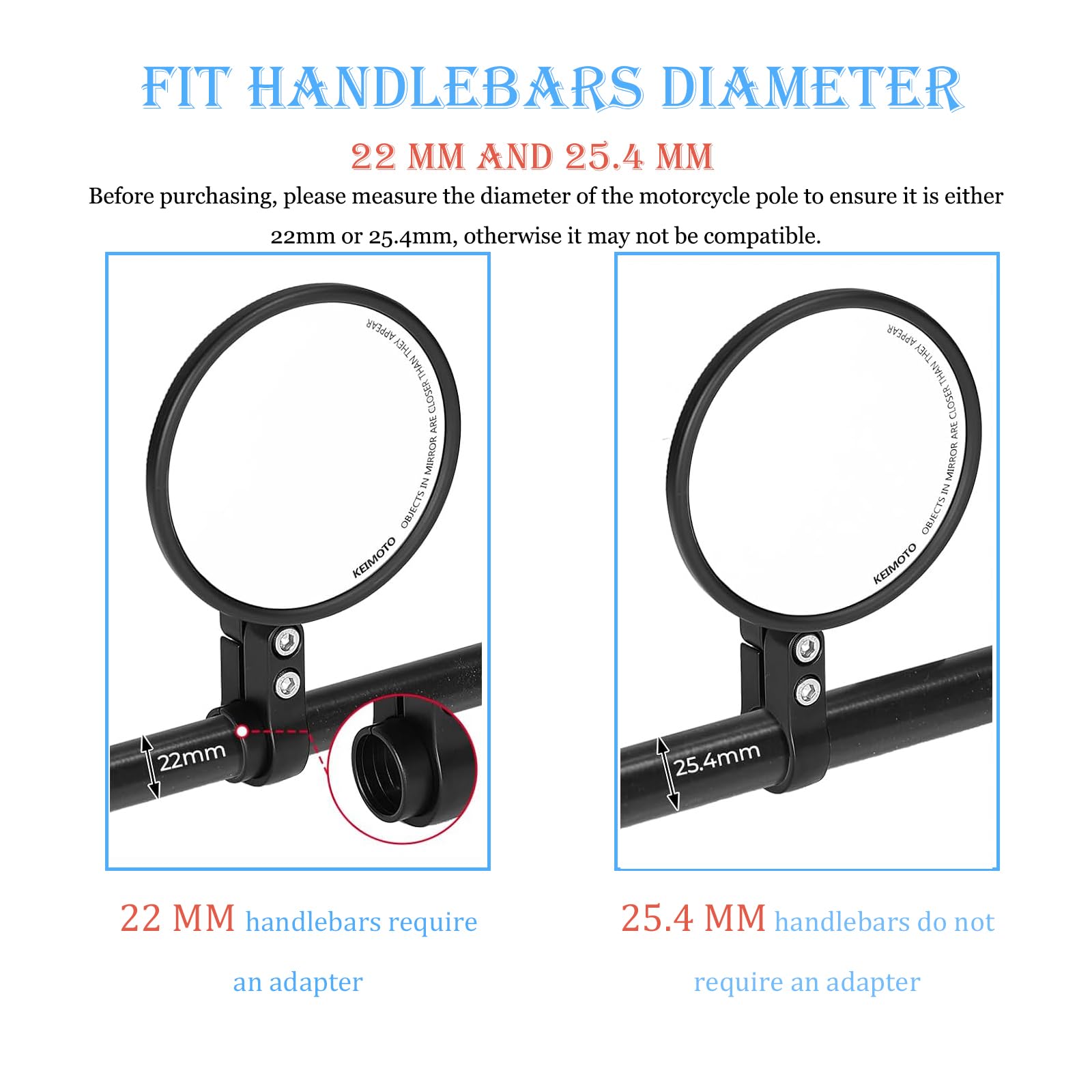 Fleymu Specchietti Moto Manubrio Round E24 Omologati, Compatibili con Manubri 22mm/25.4mm, 2 Pezzi Specchietti Pieghevoli e Ruotabili Universali per Scooter 50/Moto/Cruiser