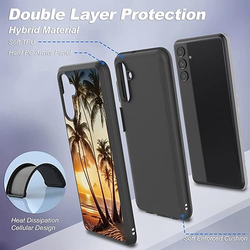 Miniatura 2 de Funda para Samsung Galaxy A13 5G con diseño de árbol de coco de playa, doble capa, híbrida, resistente, a prueba de golpes, policarbonato duro +