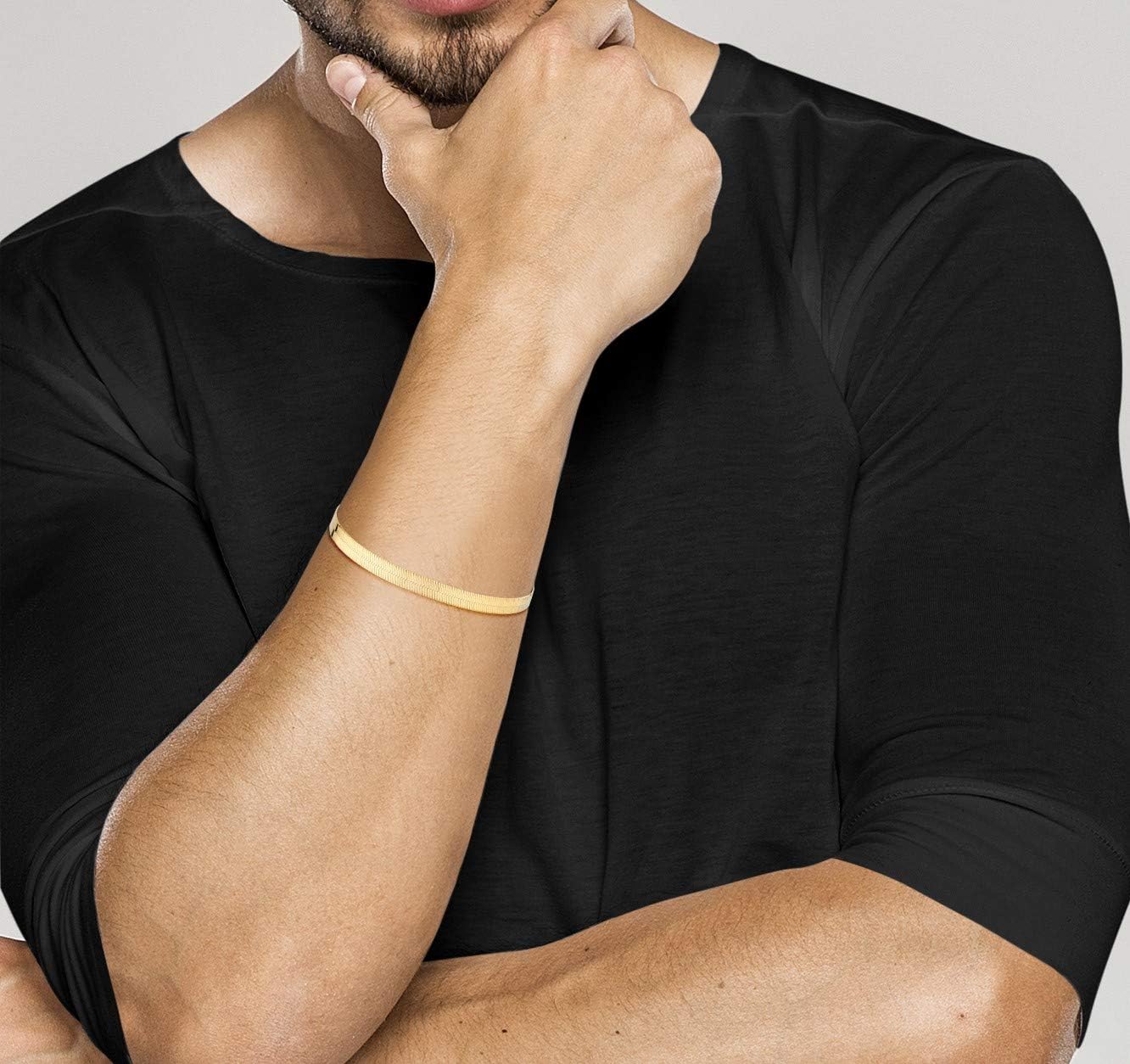 Miabella Italian Solid 925 Sterling Silver, 18K Gold Plated 4.5mm Flexible Flat Herringbone Link Chain Bracelet for Women, Made in Italy - Image 5