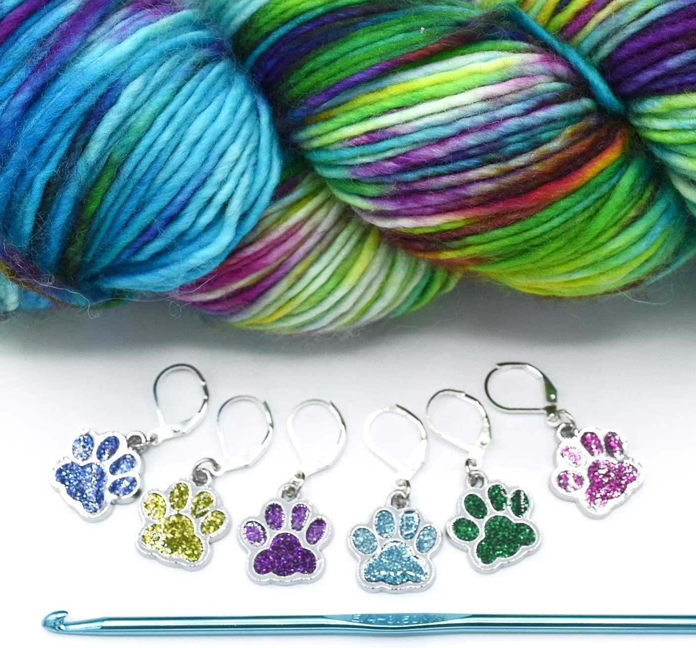 Pretty Warm Designs Sparkly Paw Print Crochet Stitch Markers with Storage