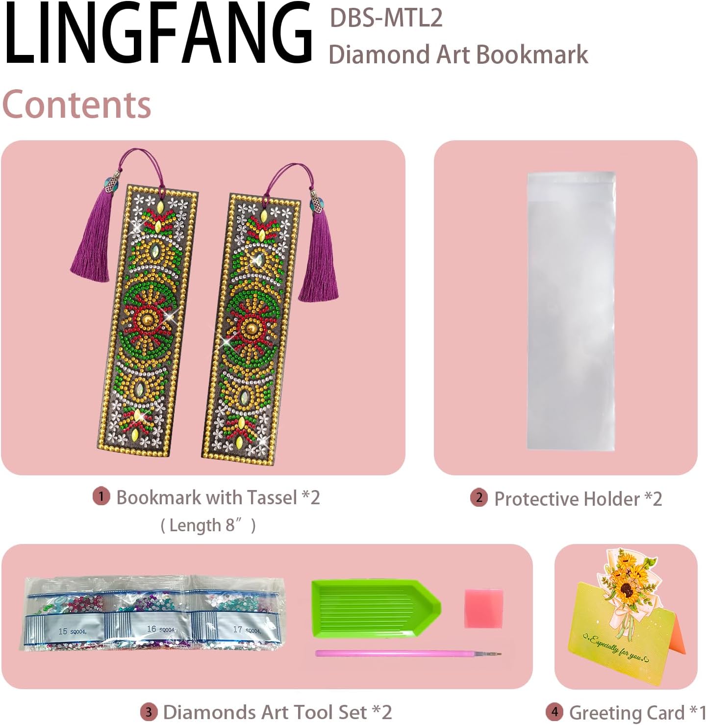 2 Pcs LINGFANG Diamond Painting Bookmark, DIY Book Makers for Adults Book Lovers, Diamond Art Beginners, Small Diamond Art Kits, Paint by Art Crafts Supplies Gift for Girls (Mandala 2) image 3