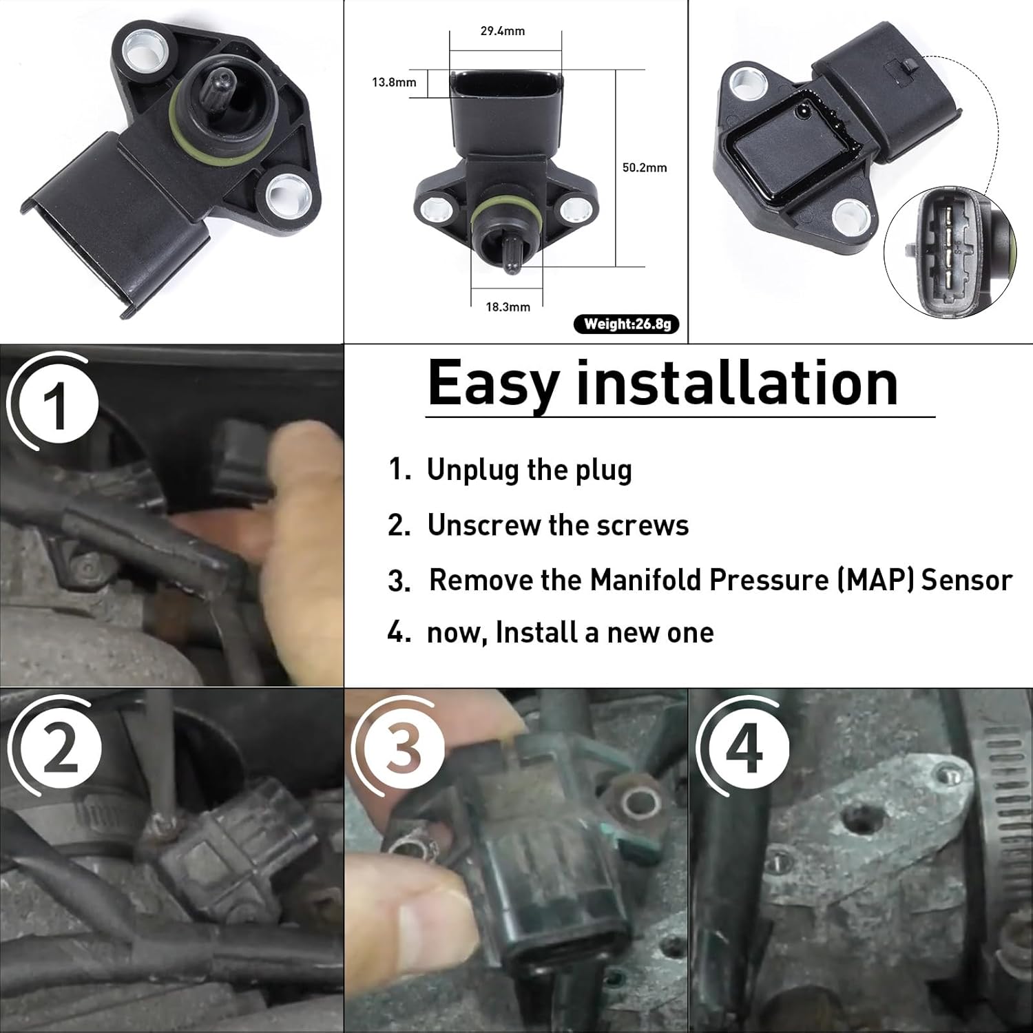 PS10152 Manifold Pressure MAP Sensor Compatible with Hyundai Sonata 2012-2019 2.0L,Elantra 2017-2023 1.4L 1.6L 2.0L,Tucson 2016-2018 1.6L,Santa Fe 2013-2020 2.0L,Genesis Coupe 2013-2014 2.0L