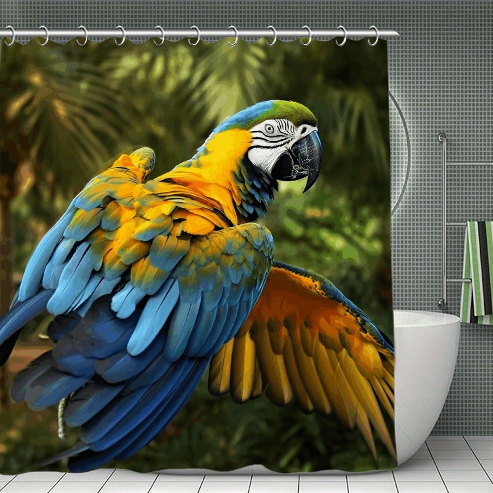 VstaDank Yellow Wings Blue Parrot Shower Curtain Light-Weight Blackout Bathroom Curtain Washable Shower Liner 71x71 Inch Bath Curtain with Metal Holes Bathtub Bath Room