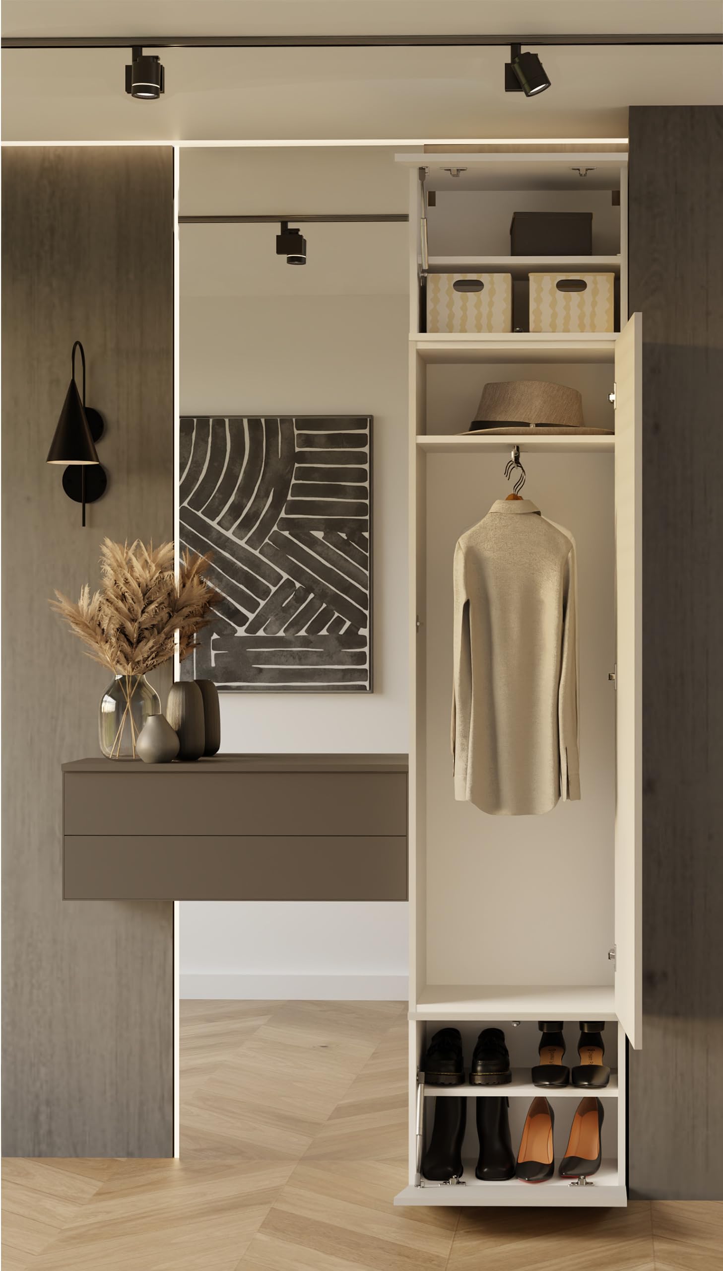 ARREDO DA CASA Armadio Guardaroba Chiuso, Mobile ingresso con Gancio Estraibile, Scarpiera e Vani, Sistema Tip-On senza Maniglie, Mobiletto Salvaspazio Moderno 50x238 cm MIT16