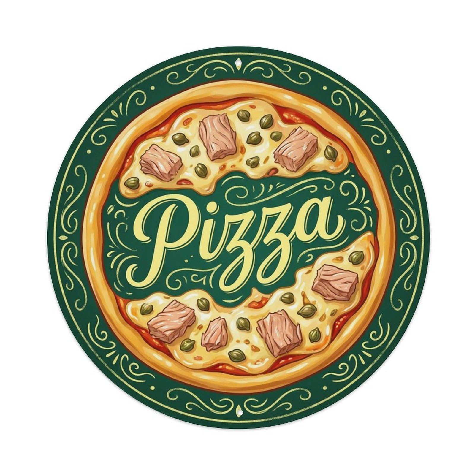 Yrnq 8X8inch Vintage Style Vintage Pizza Tuna Cheese Caper Food Decoration Metal Tin Sign