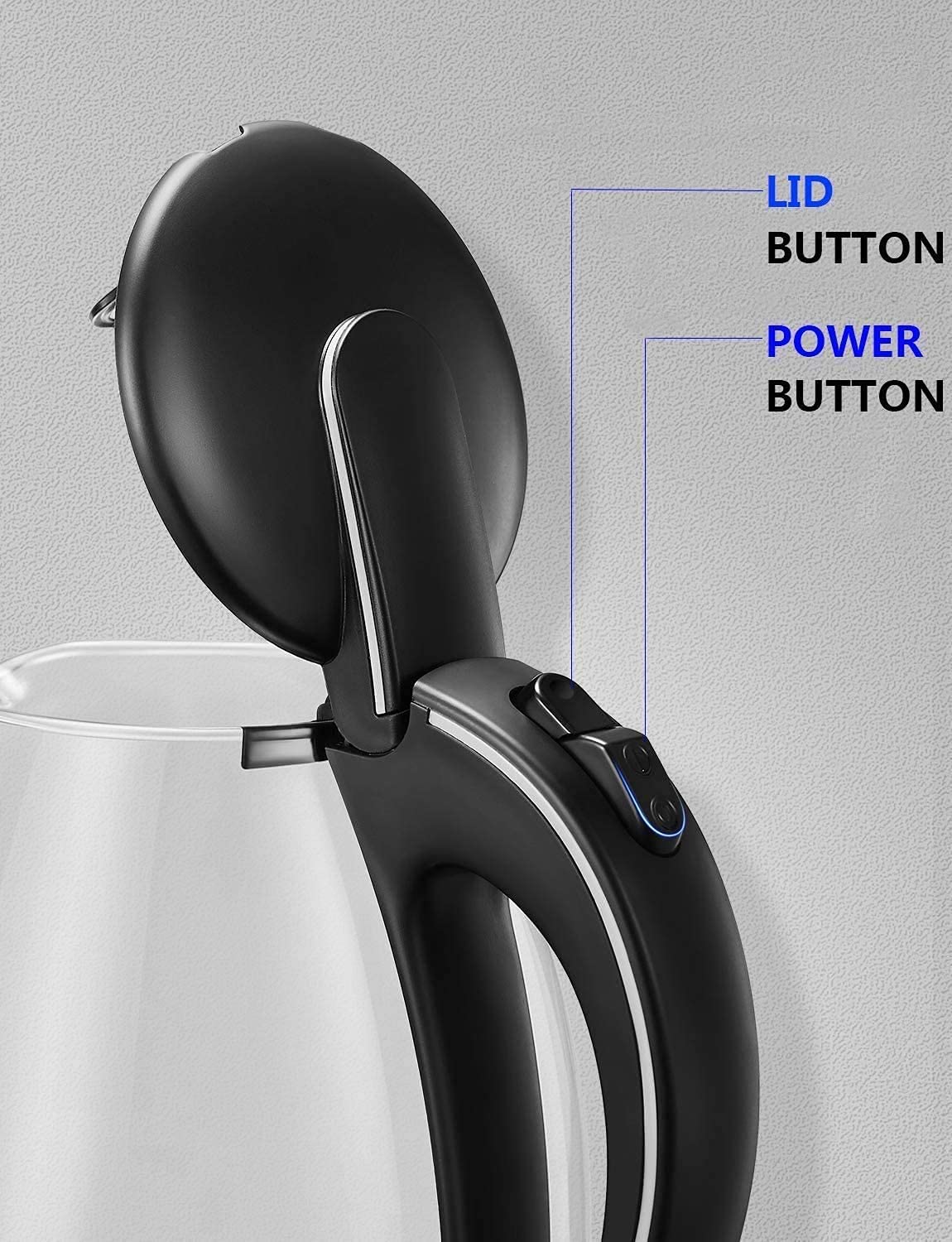 MULIN Glas-Wasserkocher, 1,7 Liter, 2200 Watt – Mit Blauer LED, Automatischer Abschaltung & 360° Basis