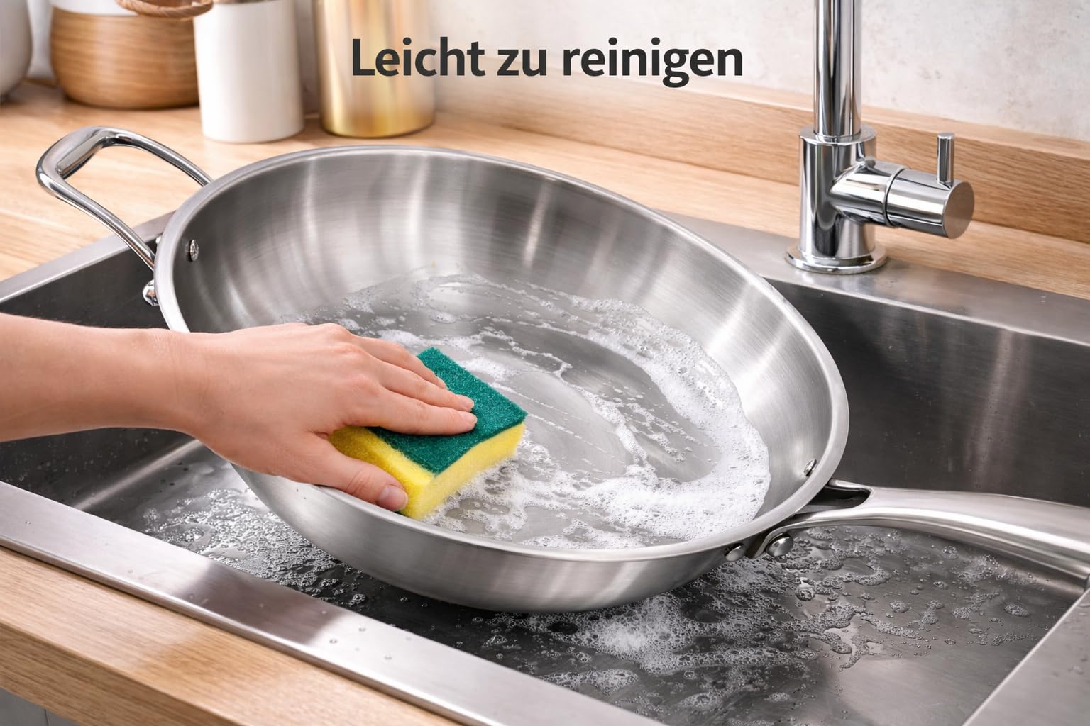 Edelstahl Wokpfanne 32 cm mit Glasdeckel – Ohne Beschichtung – für Induktion & Gas – für alle Herdarten – Wok Pfanne Groß