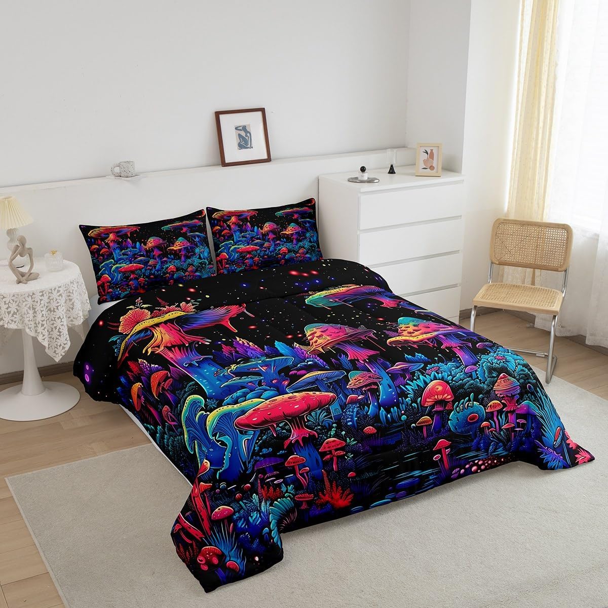Feelyou Purple Mushroom Kawaii Comforter Set Twin Size Kids Gradient Mushroom Bedding Set Botanical Plant Theme Print Quilt Bed Set for Boys Girls Adults with 1 Comforter and 1 Pillowcases