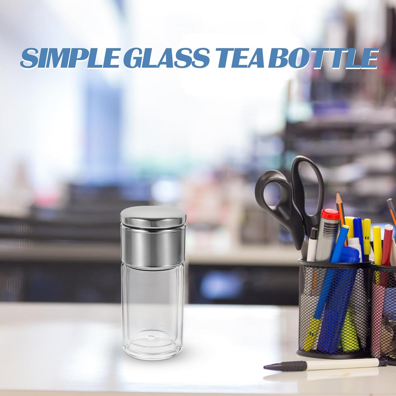 LABRIMP Double Layer Glass Tea Cup with Lid and Strainer 200ml