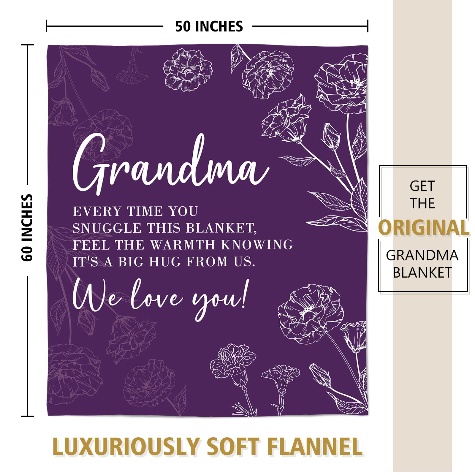 Grandma Gifts, Birthday Gifts for Grandma from Grandkids, to My Grandmother Soft Throw Blanket for Christmas Mothers Day 50" x 60", Purple
