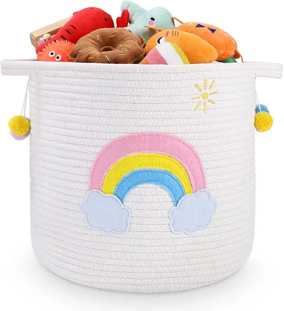 Cesto Brinquedos Zaxiva Algodón Arcoíris 30x30cm - Organizador Seguro Infantil