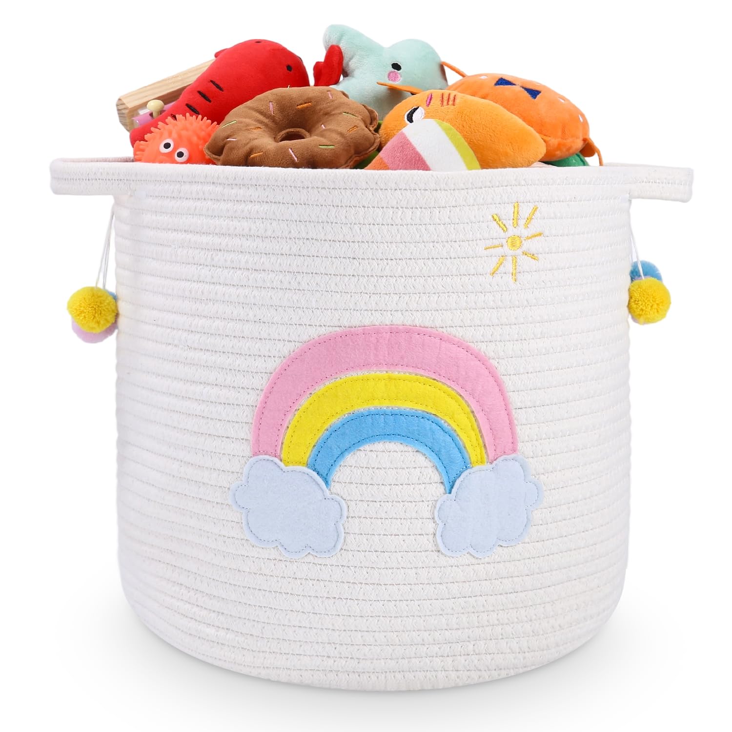 Ceste per Conservazione dei Giocattoli, Cestino Portatile in Corda di Cotone Intrecciato con Colorful Rainbow Decor, Organizzatore di Giocattoli per Soggiorno, Scaffale Organizer per il Bagno