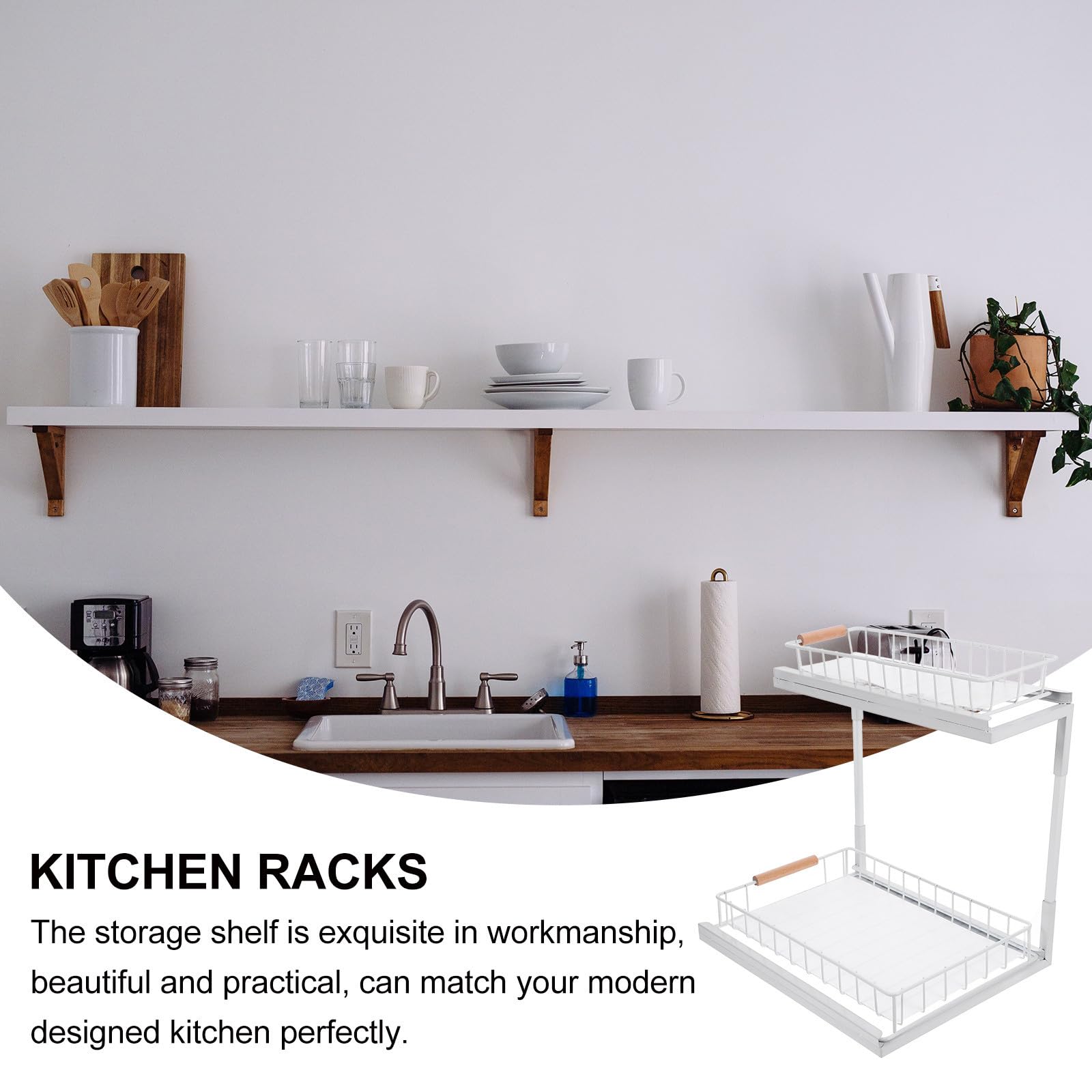 Organizer Sottolavello Cucina a Due Livelli, Ripiano Scorrevole Bianco