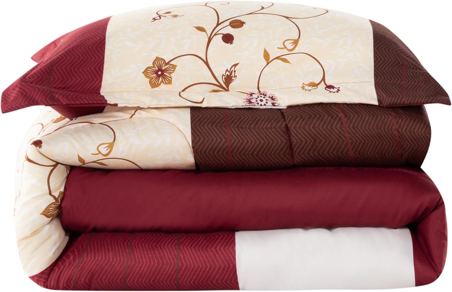 Marina Decoration Home Decor Ultra Soft Luxury Fluffy Goose Down Alternative Bedding Printed 3 Piece Comforter Set, Modern Burgundy Cosmos Floral Pattern Queen/Full Size