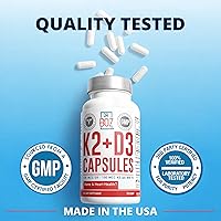 Vista 4 de Dr. Boz - K2+D3 Capsules, 66 Servings - Vitamin D3 K2 Supplement with BioPerine - Bone & Heart Health - Enhanced Absorption - Quality Tested - Made