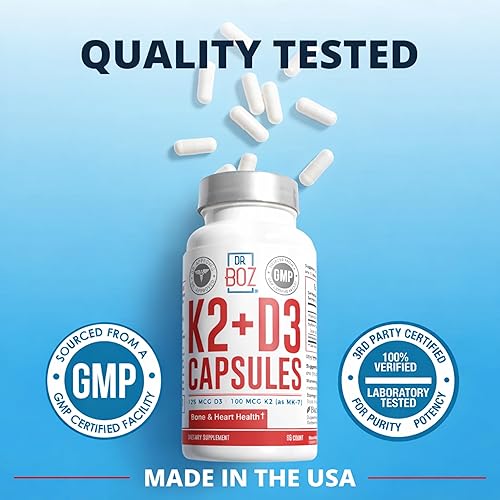 Miniatura 4 de Dr. Boz - K2+D3 Capsules, 66 Servings - Vitamin D3 K2 Supplement with BioPerine - Bone & Heart Health - Enhanced Absorption - Quality Tested - Made
