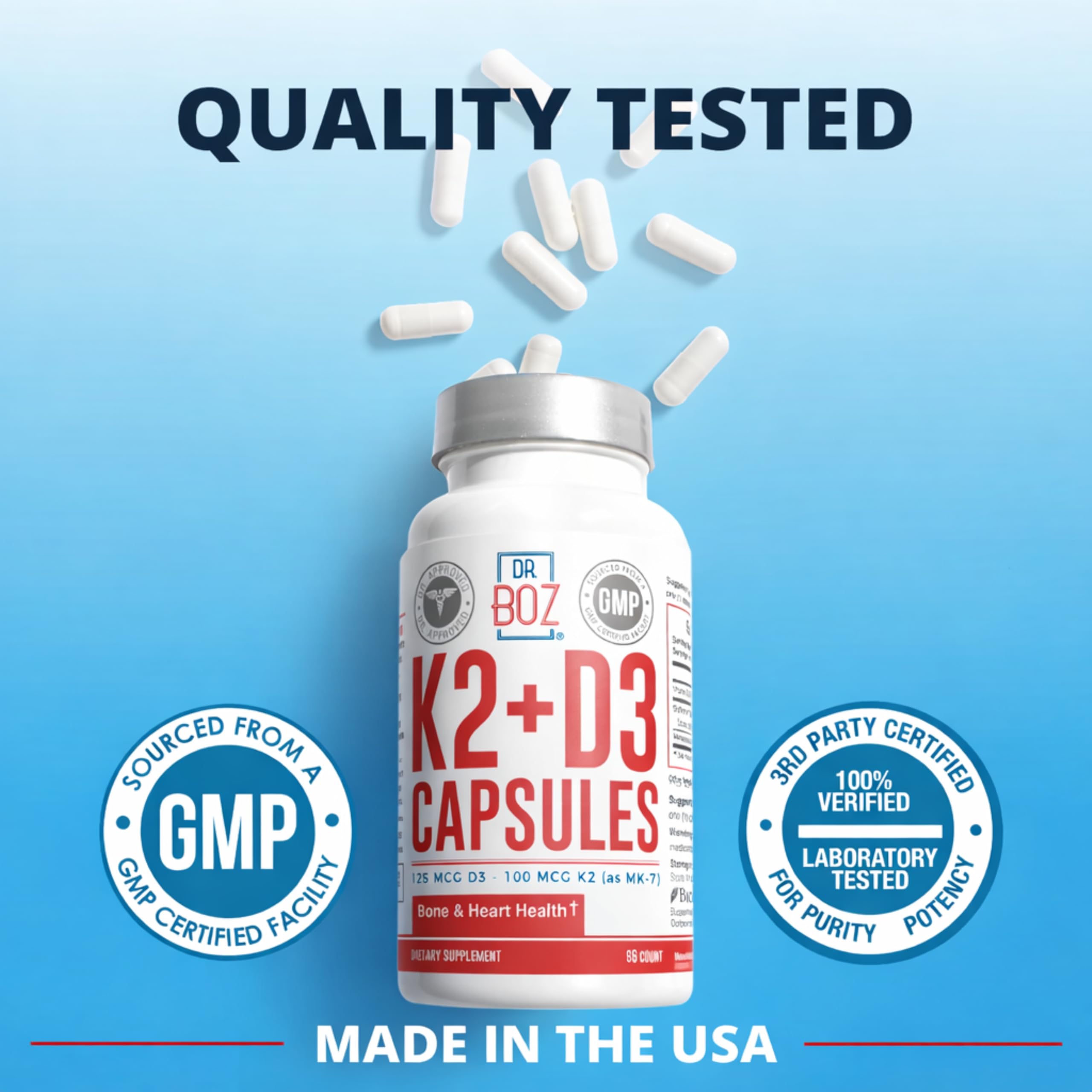 Dr. Boz Vitamin K2+D3 Capsules with BioPerine, 66 Count — Amazon image 4