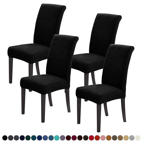 Joccun Chair Covers for Dining Room Set of 4,Dining Chair Slipcovers Stretch Dining Room Chair Covers Seat Protector,Washable Parsons Chair Cover for Home,Hotel,Banquet(Black,4 Pack)