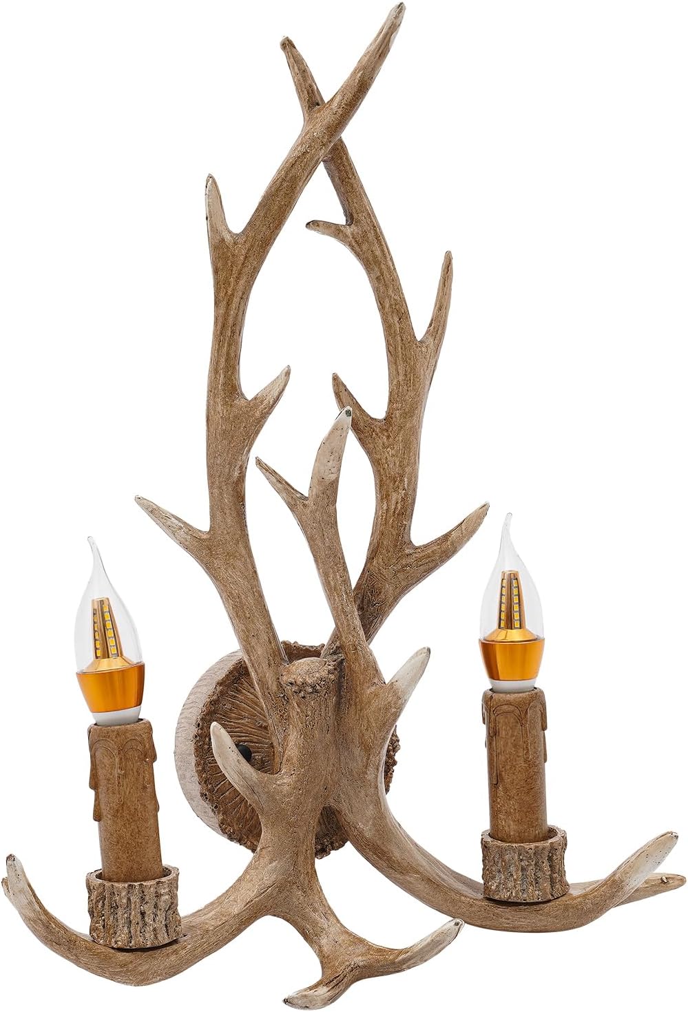 Deer Antler Wall Light Wall Candle Sconces with E14 Base, Rustic Country Style Farmhouse Wall Light Fixtures for Bedroom Bathroom Hallway Entrance