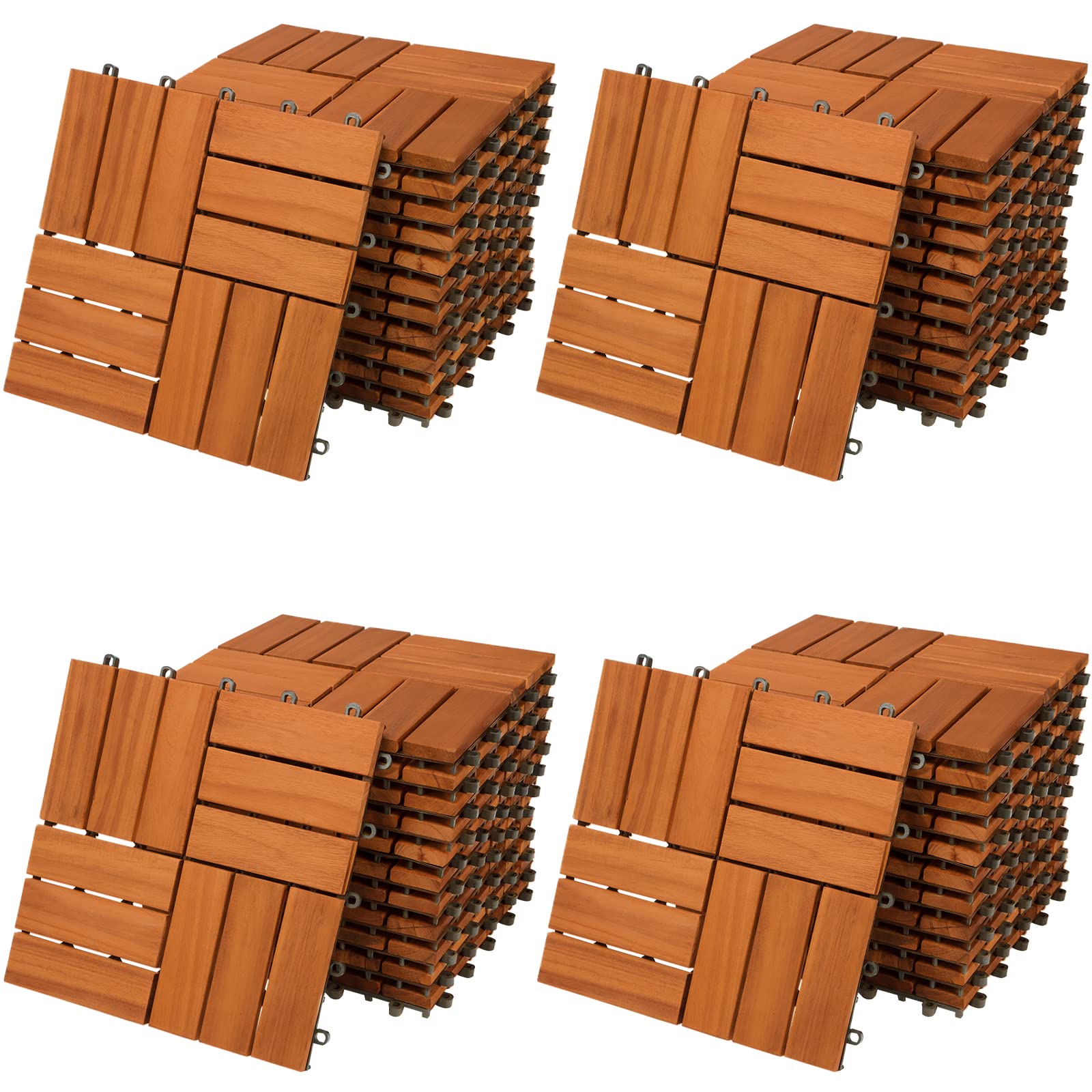 Deuba Acacia Mosaic Casaria® 44X Wooden Decking Tiles | 30X30cm | Cuttable Interlocking System | Drainage System | Garden Patio Click Lock-In Flooring Deck | Fsc-Certified Acacia Wood | 44 Tiles