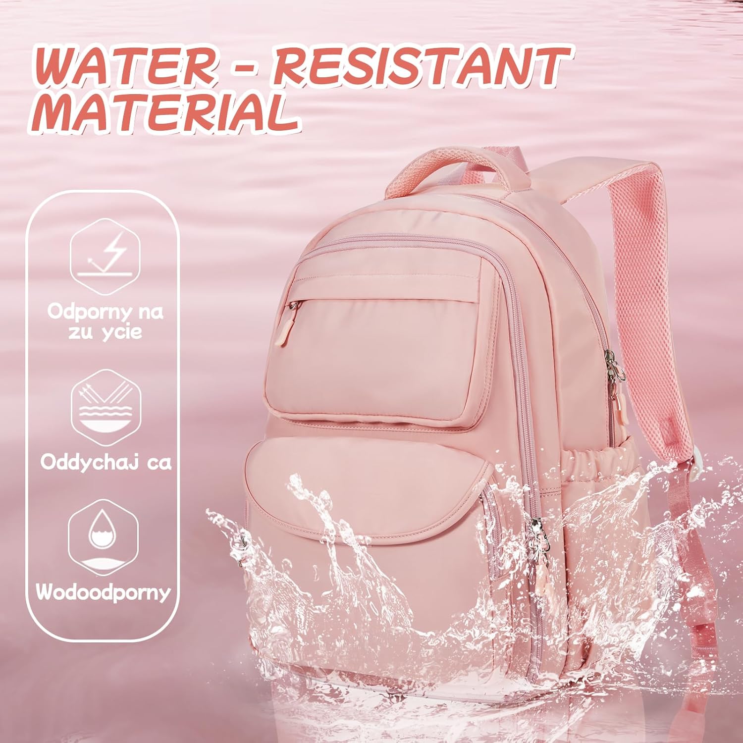 Cute Backpack For School Teens Girls, Aesthetic Kids Elementary School Backpacks, Waterproof Middle Students Bookbag, Large Capacity Backpack For College Women Men (Pink) - Image 6