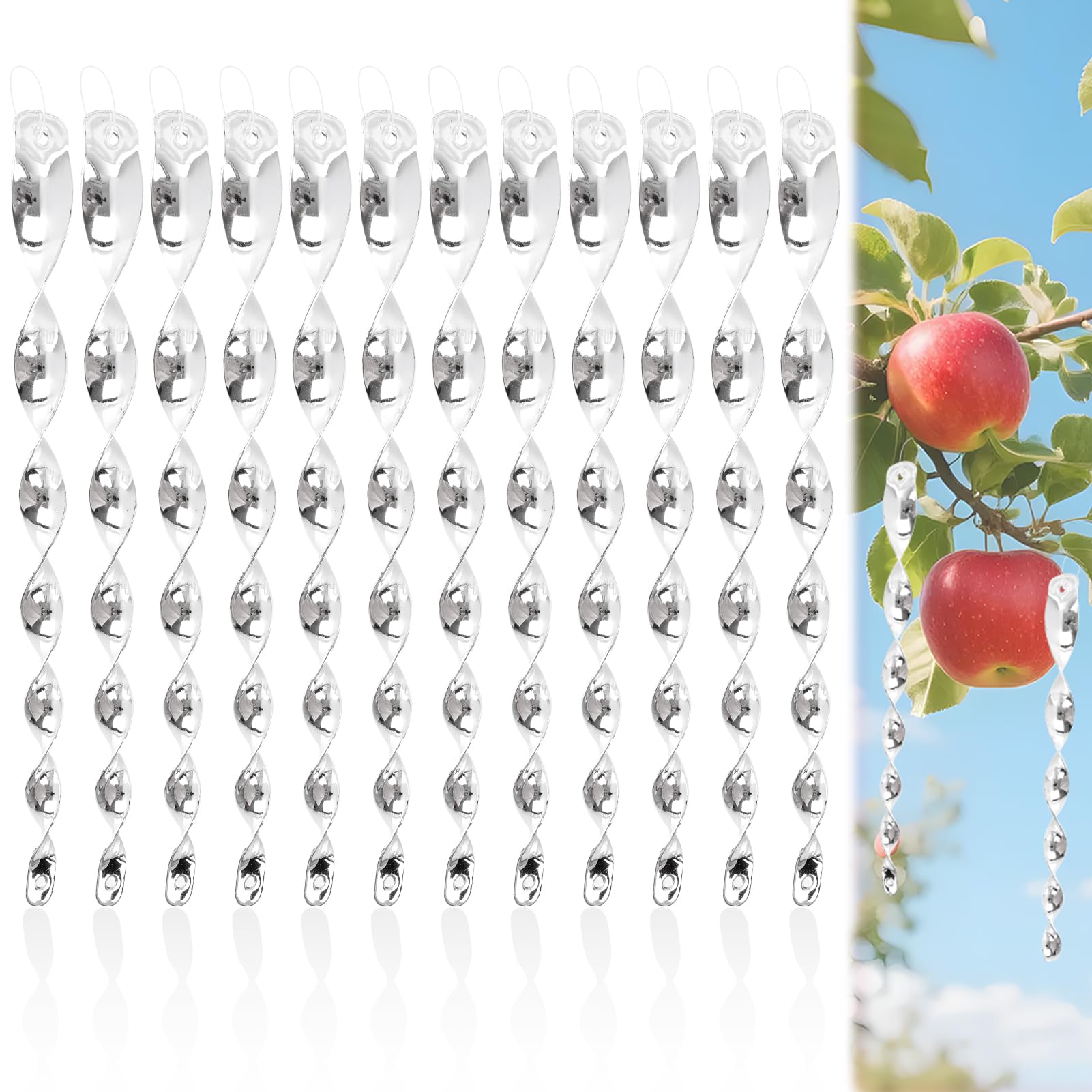 12 Unidades de ahuyentador de pájaros Reflectante - Espirales Reflectantes con Rotación 360° - Método Anti Pájaros Humano y Ecológico para Jardín, Balcón, Árboles Frutales y Huerto - Protección