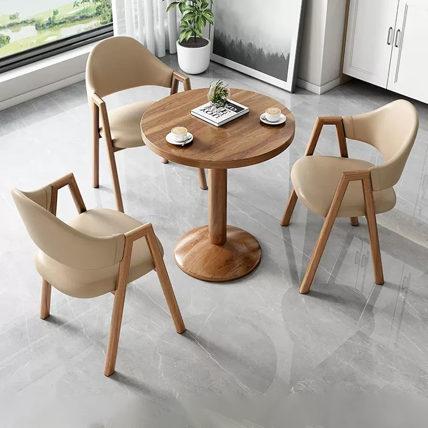 Office Reception Room Club Table and Chair Set, Negotiation Dining Table and PU Leather Chair Set, Space-Saving Small Conference Room Tables, Business Table Soft Backrest Seat(Color:Khaki B)