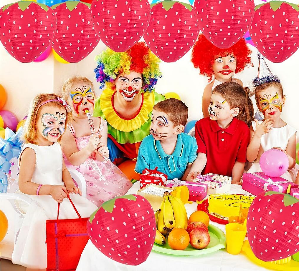 8PCS Strawberry Paper Lanterns, Strawberry Hanging Paper Lantern Decorations Strawberry Decoration Hanging for Room Birthday Party Wedding Garden Decor - 8 Inch, Red - Image 2