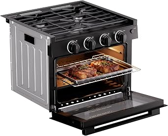 FOGATTI RV Oven Stove Combo 17 in Gas Propane Oven with 3 Burners Cooktop, 28,100 BTU/Hr, Pulse Ignition, Security protections for RV Tiny House Wooden Cabin Yachts