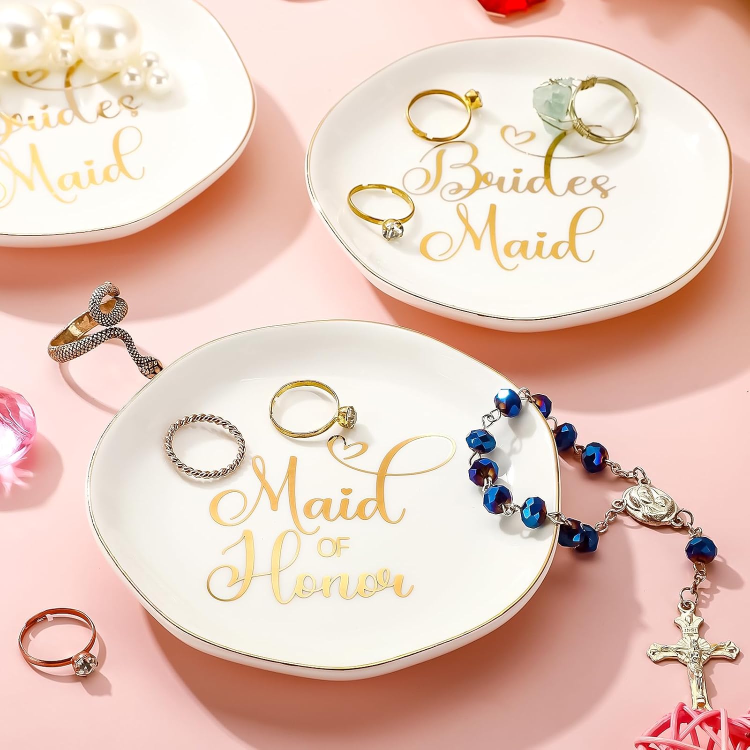Hushee 6 Sets Bridesmaid Gifts Ceramic Jewelry Tray Maid of Honor Ring Dish Bridesmaid Proposal Gift with Boxes Decorative Trinket Dish for Earrings Necklaces Bracelet for Wedding Bridal Shower
