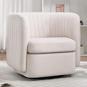 CANMOV Swivel Accent Chair, 360 Swivel Chair with Thick Padded Cushion, Swivel Square Chair Suitable for Living Room Bedroom Small Spaces, Beige