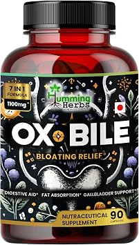 Humming Herbs Ox Bile with Digestive Enzymes & Pre/Probiotics 90 Veg Caps Cholic Acid, Inulin, Betaine HCl, Peppermint, Bromelain Healthy Digestion & Nutrient Absorption - Bile Salts Supplement