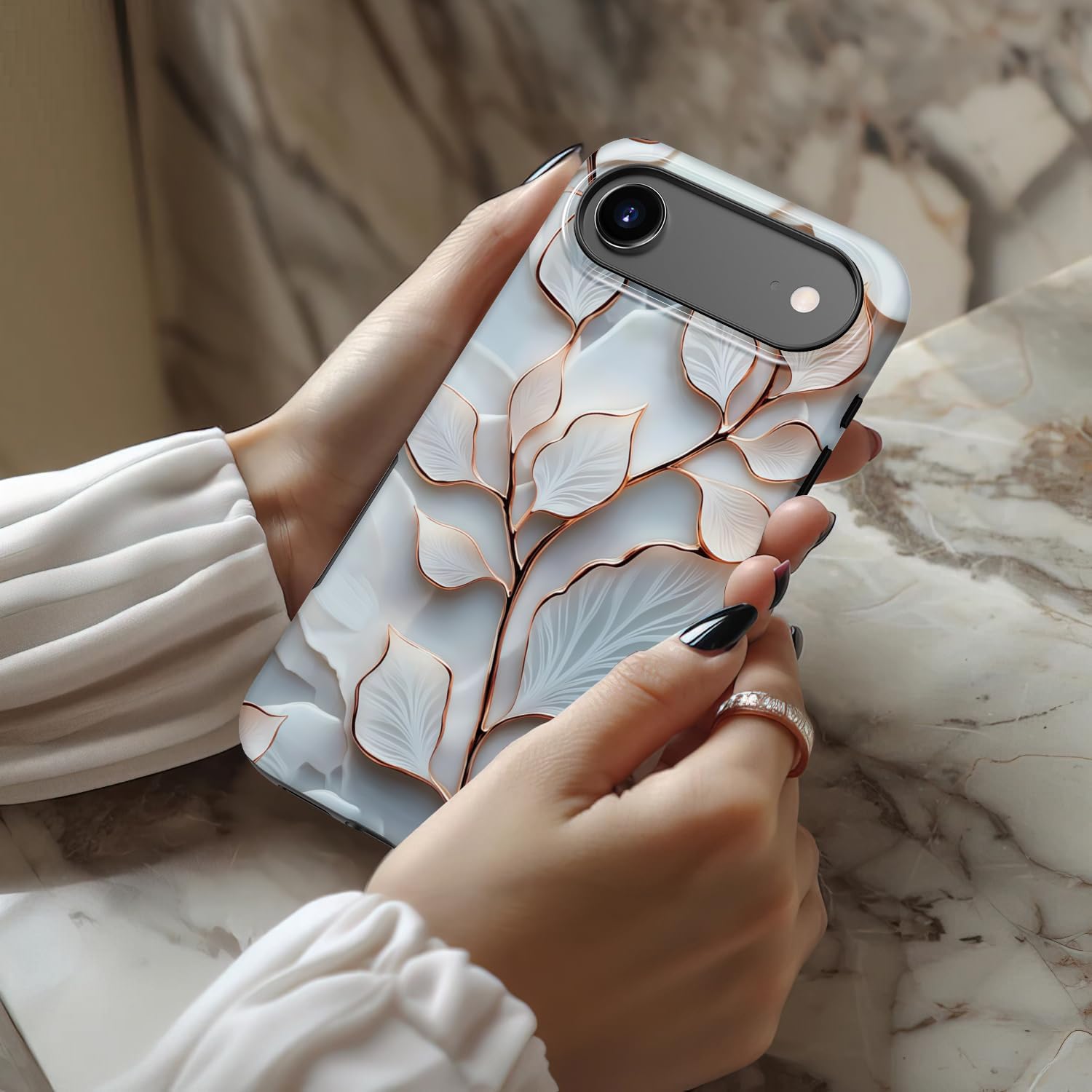 LUMARKE for iPhone Air Case Cute - Wireless Charging Compatible - Dual-Layer Soft Silicone + Hard Shell - Trendy Floral Design - Matte Finish Phone Cover for iPhone 17 Air - Elegant Leaf Veins - Image 2