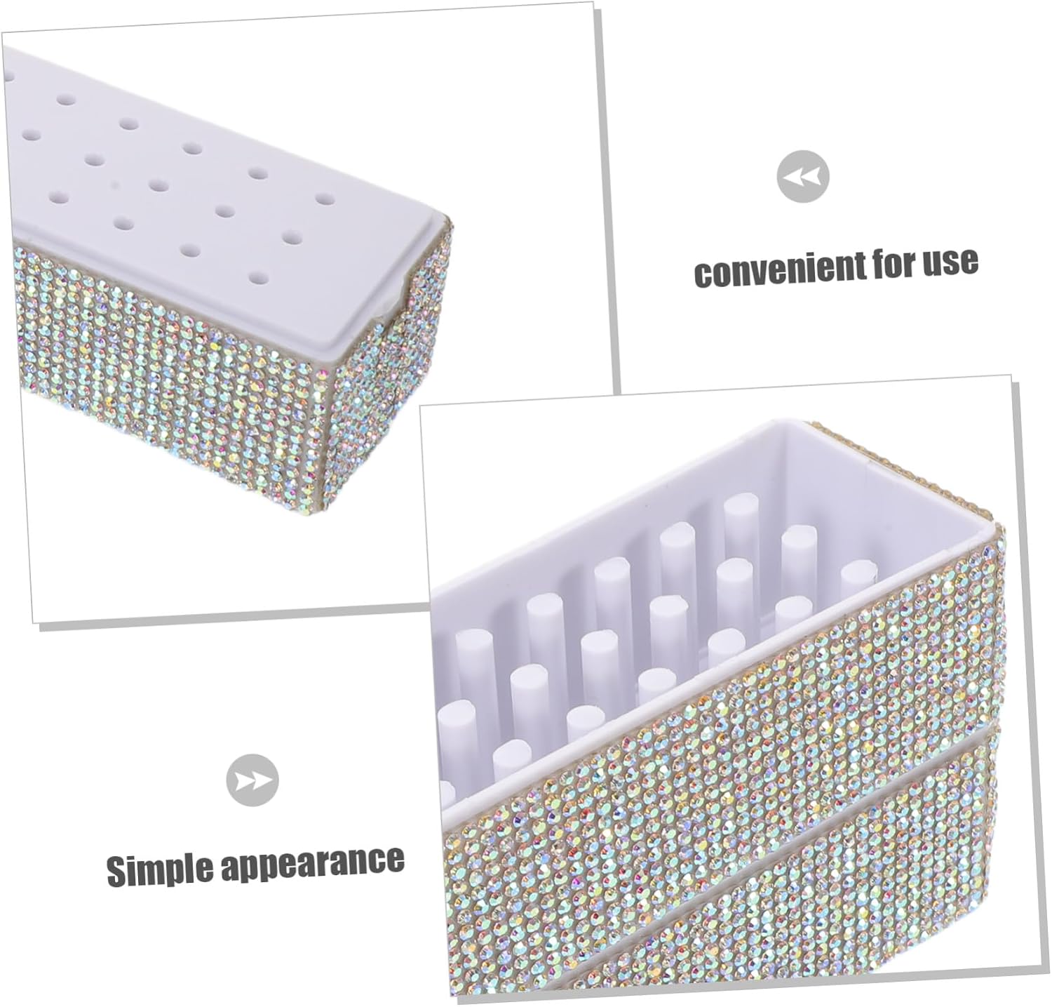 Nail Drill Bits Box 30 Hole Plastic Organizer with Rhinestones image 3