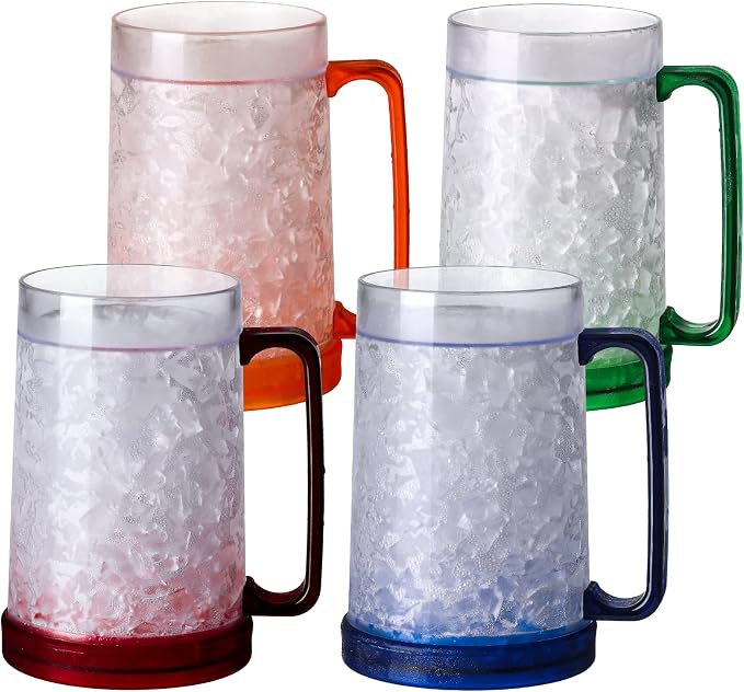 Double Wall Gel Frosty Freezer Ice Mugs Clear 16oz Set