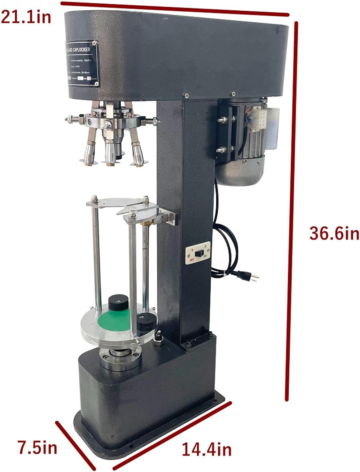 Screw Cap Capping Machine Cap Sealer with Adjustable Height 50-330mm for Metal Bottles Semi-Automatic 370W