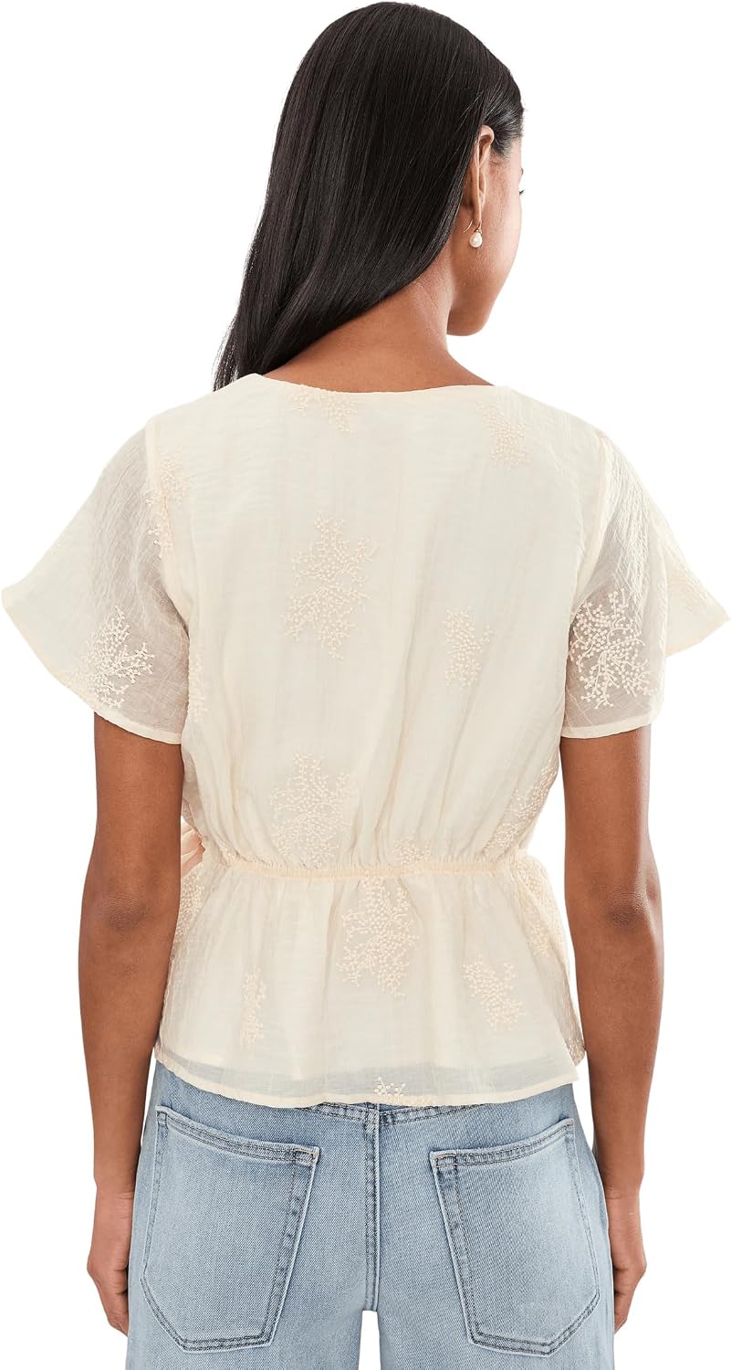 Liverpool Los Angeles Petite Short Sleeve Wrap Front Woven Top with Tie