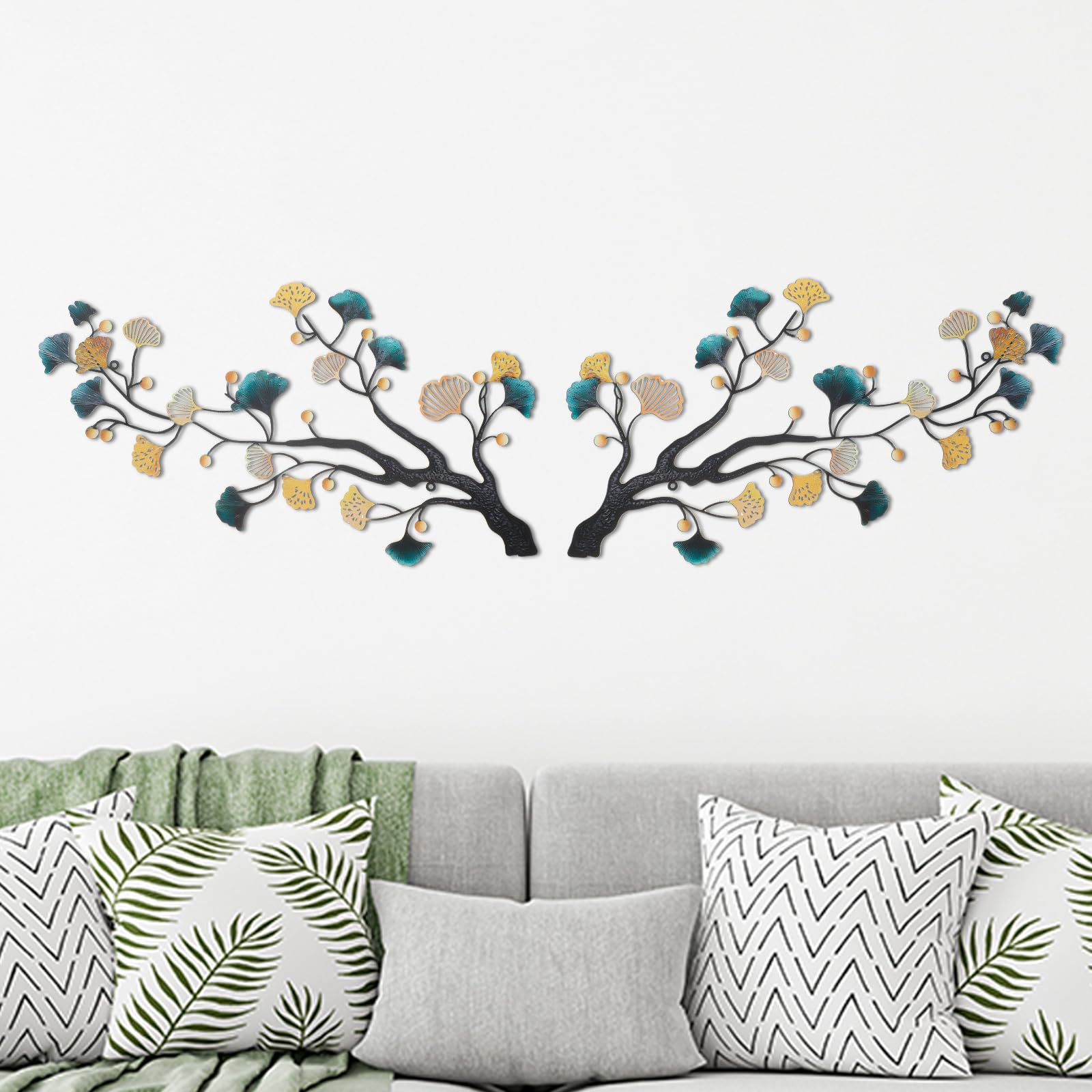 XunYee 2 Pcs Metal Wall Art Decor Ginkgo Leaf Wall Decor Tree Leaf Wall Art Hanging Wall Sculptures Wrought Iron Wall Decor for Bedroom Living Room Office,11.81 x 6.3 inches