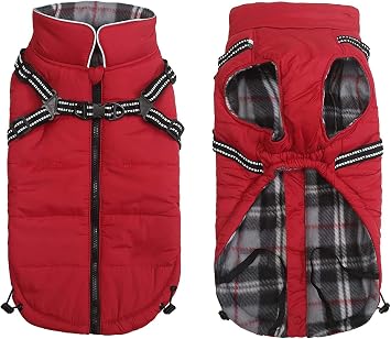 Pethiy Winter Warm Coat Waterproof Dog Winter Jacket with harness traction belt,Pet outdoor jacket Dog autumn and winter clothes For Medium, small Dog-Red-M