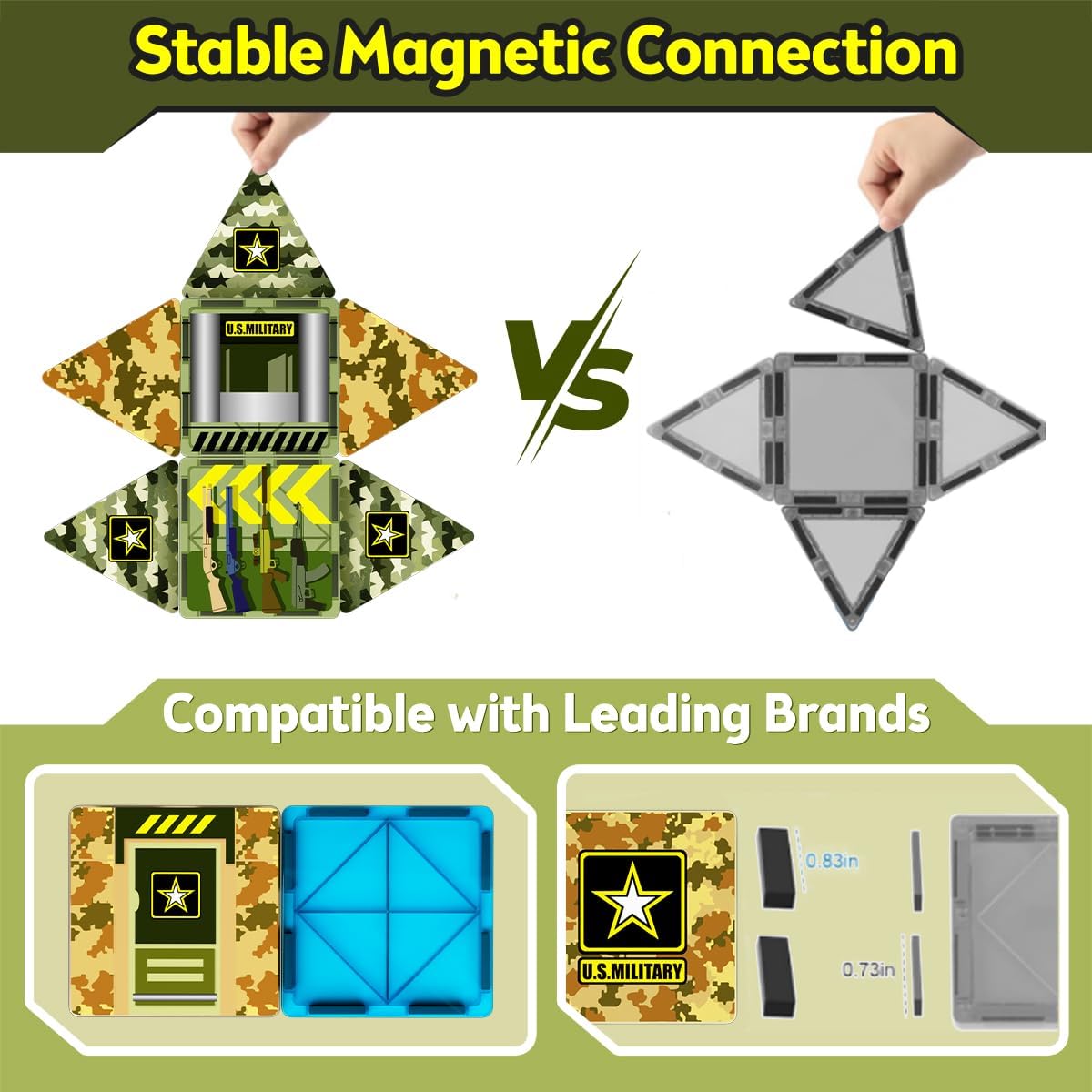 GobiDex 100PCS Magnetic Tiles with 8 Soldiers, STEM Construction Toys for Kids Ages 3-5 5-7 4-8, Magnet Building Blocks for Toddler Toys Games, Birthday Gifts for 3+ Year Old Boys Girls - Image 6