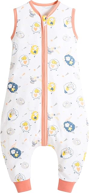 Chilsuessy Baby Sleeping Bag with Feet Summer Baby Sleeping Bag 100% Cotton 0.5 Tog Summer Kid Sleeping Bag with Feet for Infant Toddler sleeveless, Cute sheep, 80cm/2-3 Years