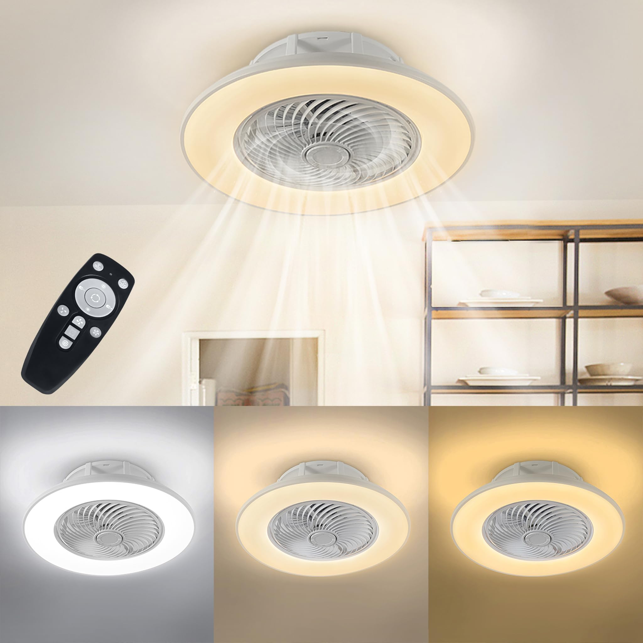 YRHome 90W LED Deckenventilator mit Beleuchtung und Fernbedienung Dimmbar Deckenleuchte Einstellbare Windgeschwindigkeit Ventilator Deckenlampe Modern Ultra-Leise Farbwechsel für Wohnzimmer